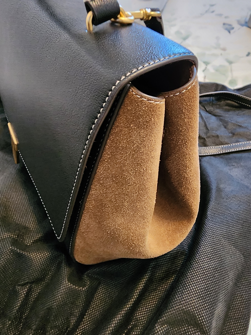 Tory Burtch Black and Brown Leather Suede Top-Handle Bag - Never Used - Picture 5 of 14